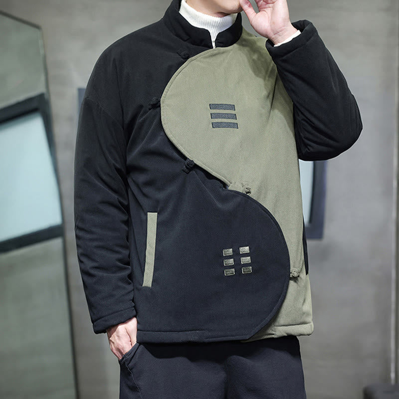 Winter Yin Yang Tai Chi Corduroy Long Sleeve Men's Jacket With Pockets