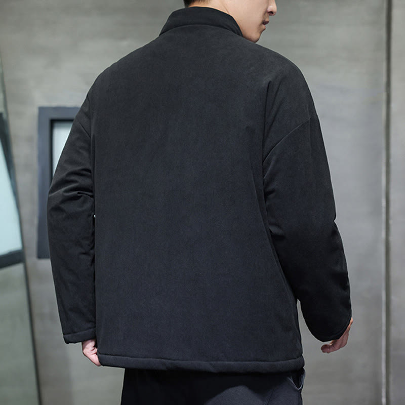 Winter Yin Yang Tai Chi Corduroy Long Sleeve Men's Jacket With Pockets