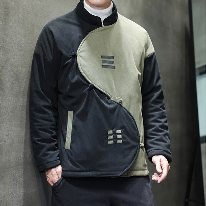 Winter Yin Yang Tai Chi Corduroy Long Sleeve Men's Jacket With Pockets