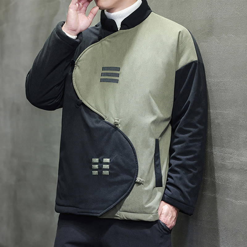 Winter Yin Yang Tai Chi Corduroy Long Sleeve Men's Jacket With Pockets