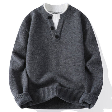 Winter Buttons Crew Neck Design Warm Men's Long Sleeve Knitted Sweater