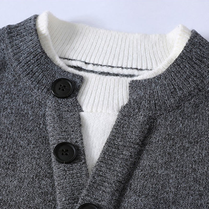 Winter Buttons Crew Neck Design Warm Men's Long Sleeve Knitted Sweater
