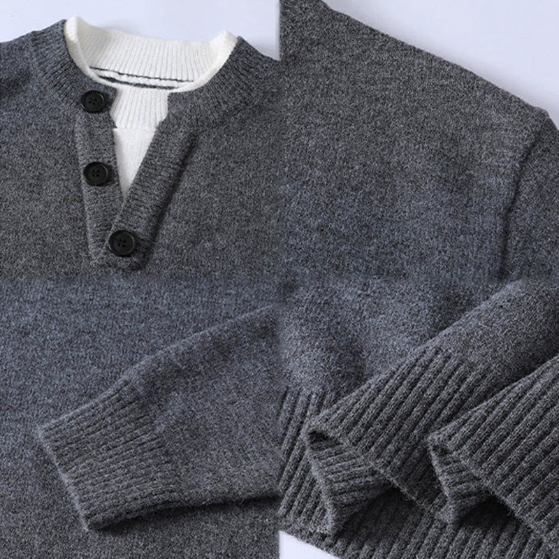 Winter Buttons Crew Neck Design Warm Men's Long Sleeve Knitted Sweater