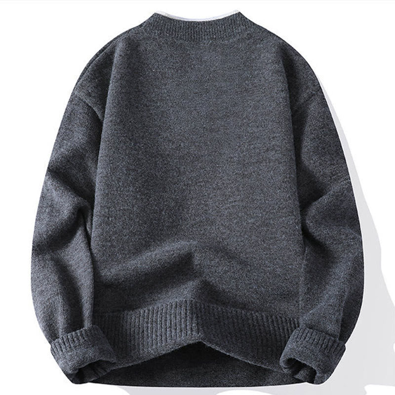 Winter Buttons Crew Neck Design Warm Men's Long Sleeve Knitted Sweater