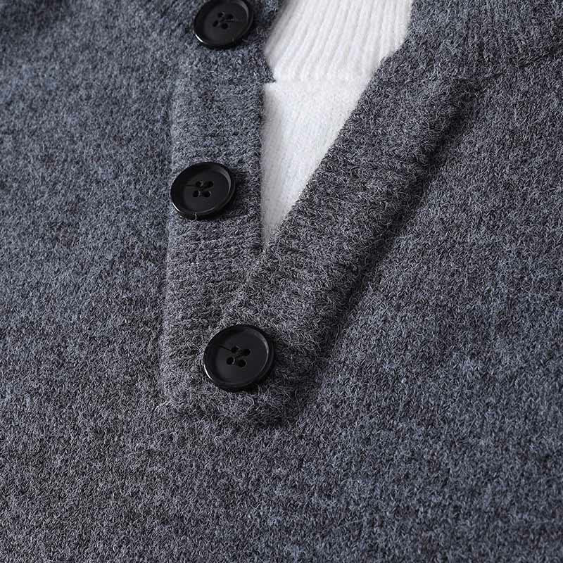 Winter Buttons Crew Neck Design Warm Men's Long Sleeve Knitted Sweater