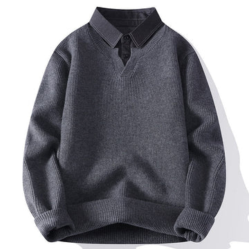 Winter Black Stand Collar Design Warm Men's Long Sleeve Knitted Sweater