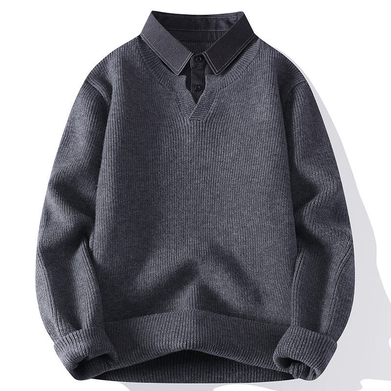 Winter Black Stand Collar Design Warm Men's Long Sleeve Knitted Sweater