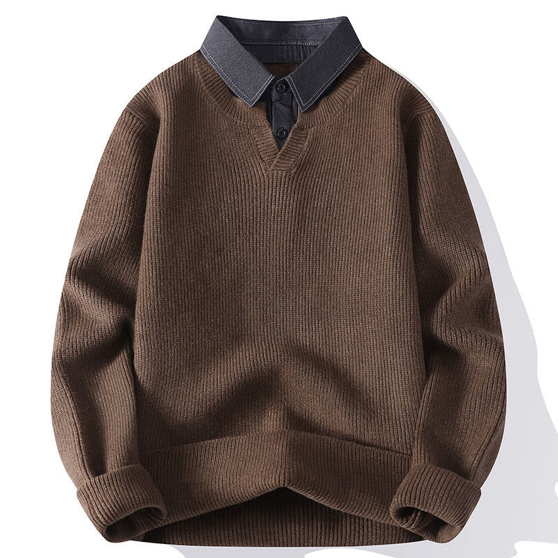 Winter Black Stand Collar Design Warm Men's Long Sleeve Knitted Sweater