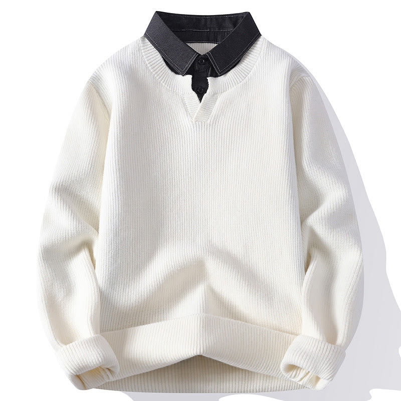 Winter Black Stand Collar Design Warm Men's Long Sleeve Knitted Sweater