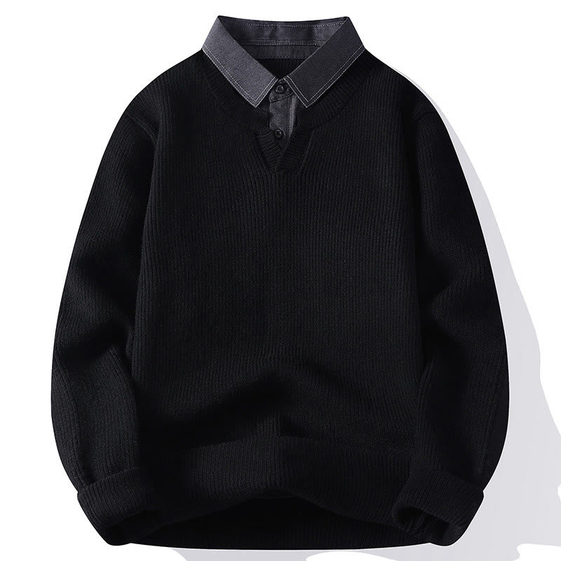 Winter Black Stand Collar Design Warm Men's Long Sleeve Knitted Sweater
