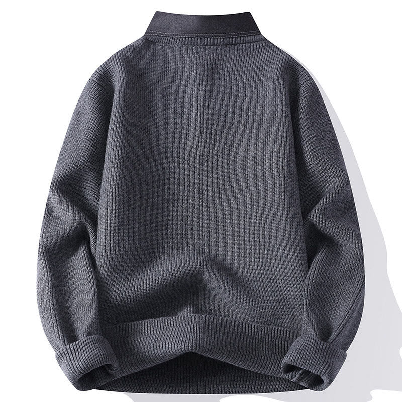 Winter Black Stand Collar Design Warm Men's Long Sleeve Knitted Sweater