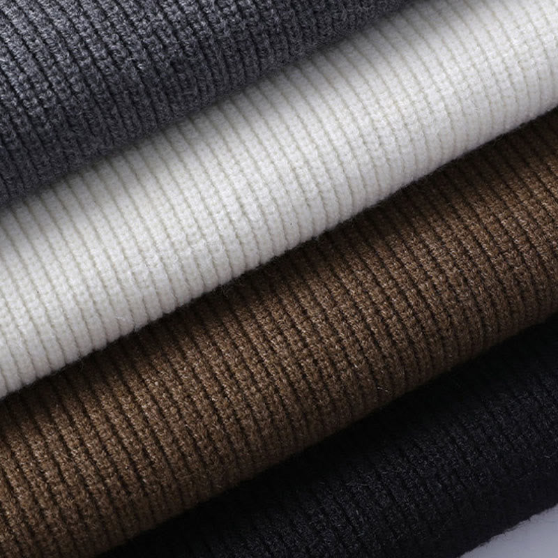 Winter Black Stand Collar Design Warm Men's Long Sleeve Knitted Sweater