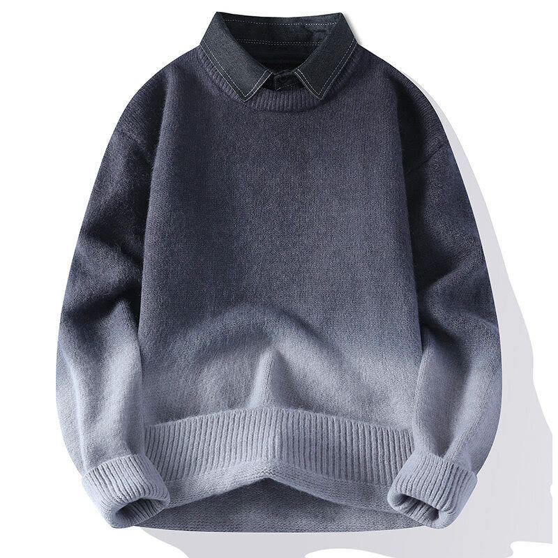 Winter Stand Collar Gradient Color Design Warm Men's Long Sleeve Knitted Sweater