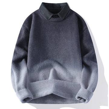Winter Stand Collar Gradient Color Design Warm Men's Long Sleeve Knitted Sweater