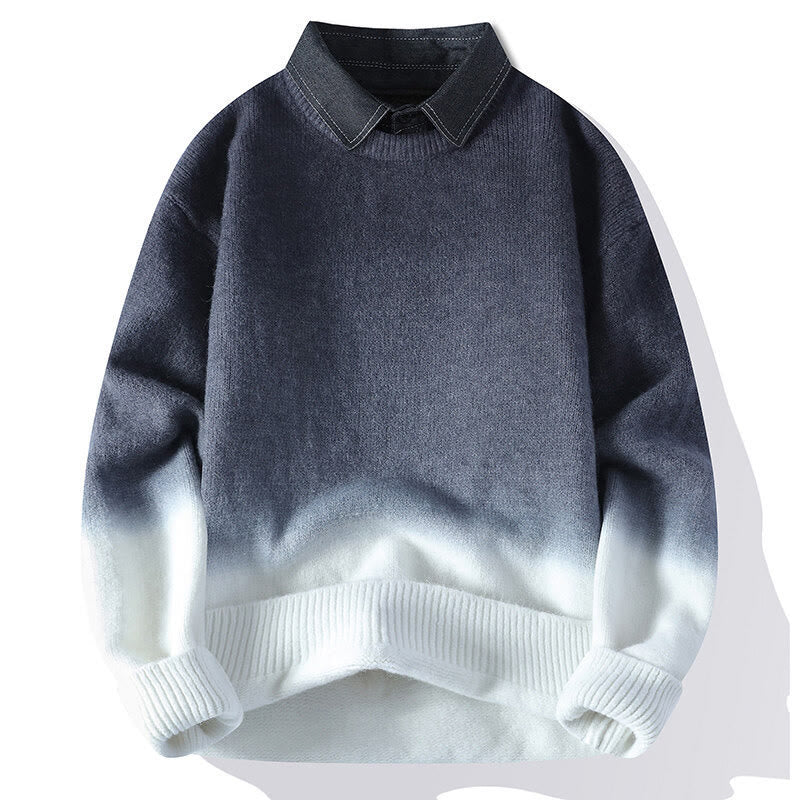 Winter Stand Collar Gradient Color Design Warm Men's Long Sleeve Knitted Sweater