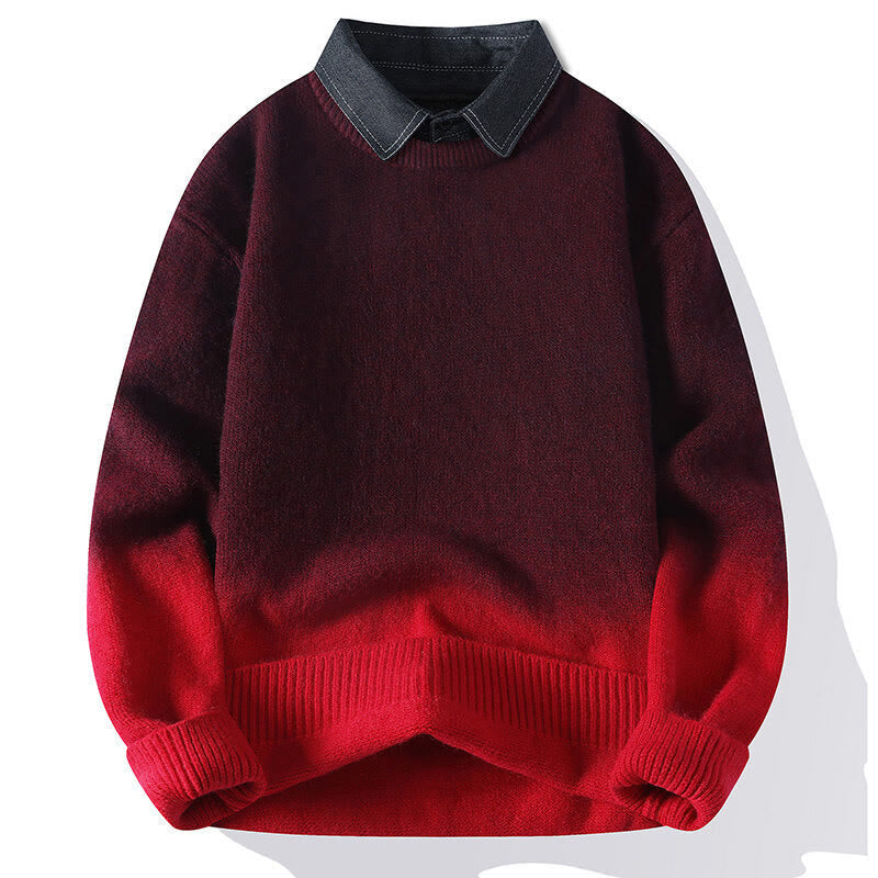 Winter Stand Collar Gradient Color Design Warm Men's Long Sleeve Knitted Sweater