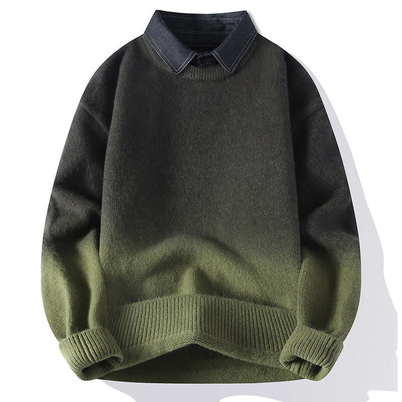 Winter Stand Collar Gradient Color Design Warm Men's Long Sleeve Knitted Sweater