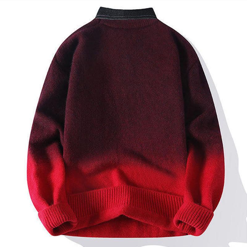 Winter Stand Collar Gradient Color Design Warm Men's Long Sleeve Knitted Sweater