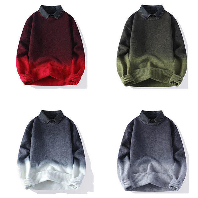 Winter Stand Collar Gradient Color Design Warm Men's Long Sleeve Knitted Sweater