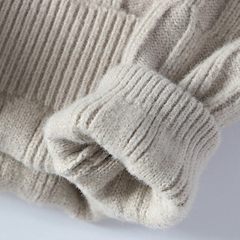 Winter Black Stand Collar Lines Design Warm Men's Long Sleeve Knitted Sweater