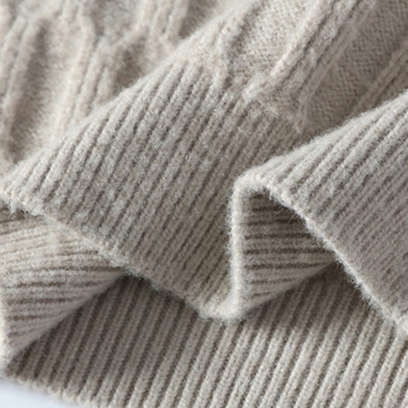 Winter Black Stand Collar Lines Design Warm Men's Long Sleeve Knitted Sweater