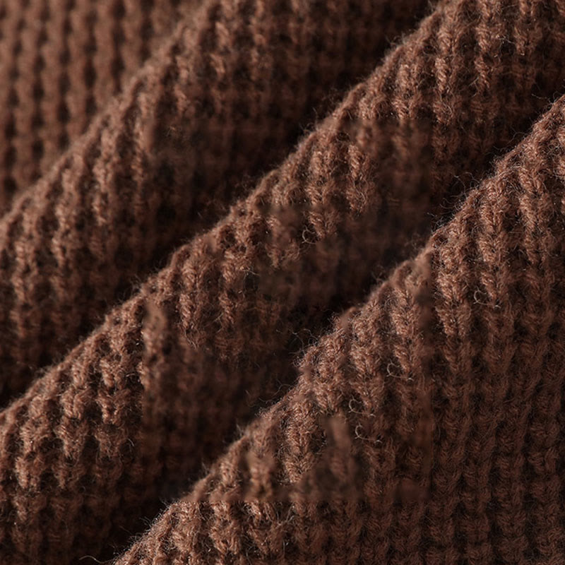 Winter Black Stand Collar Waffle Pattern Warm Men's Long Sleeve Knitted Sweater