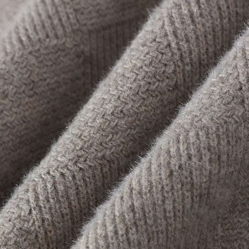 Winter Black Stand Collar Plaid Pattern Warm Men's Long Sleeve Knitted Sweater