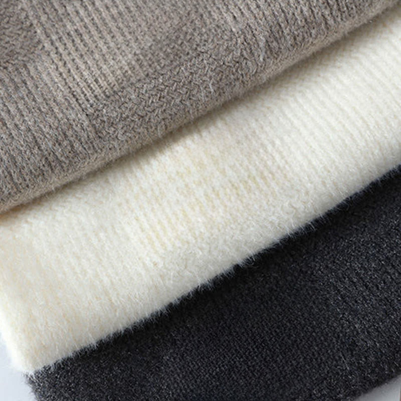 Winter Black Stand Collar Plaid Pattern Warm Men's Long Sleeve Knitted Sweater