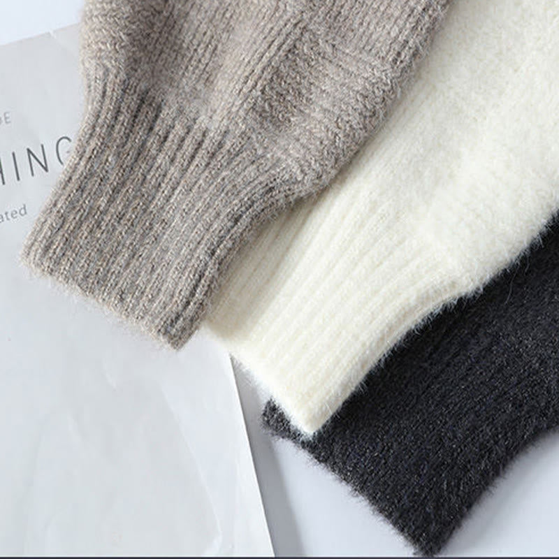 Winter Black Stand Collar Plaid Pattern Warm Men's Long Sleeve Knitted Sweater