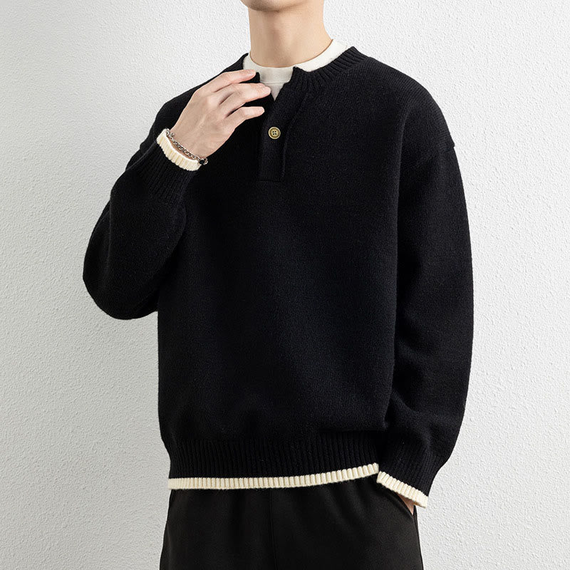 Tactile Warm Knit V-Neck Men's Meditation Sweater