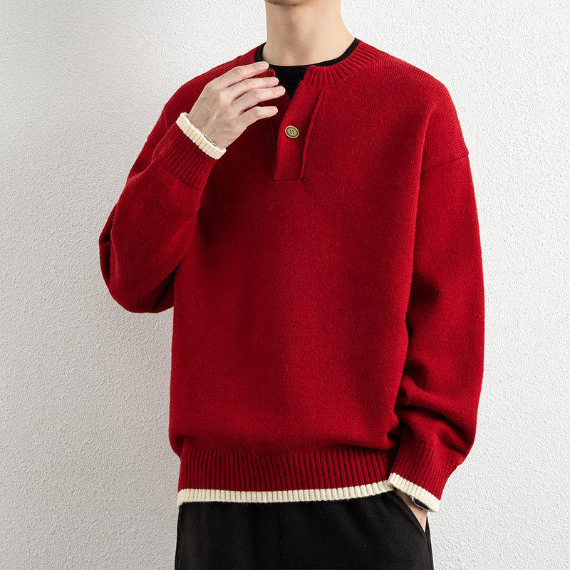 Tactile Warm Knit V-Neck Men's Meditation Sweater