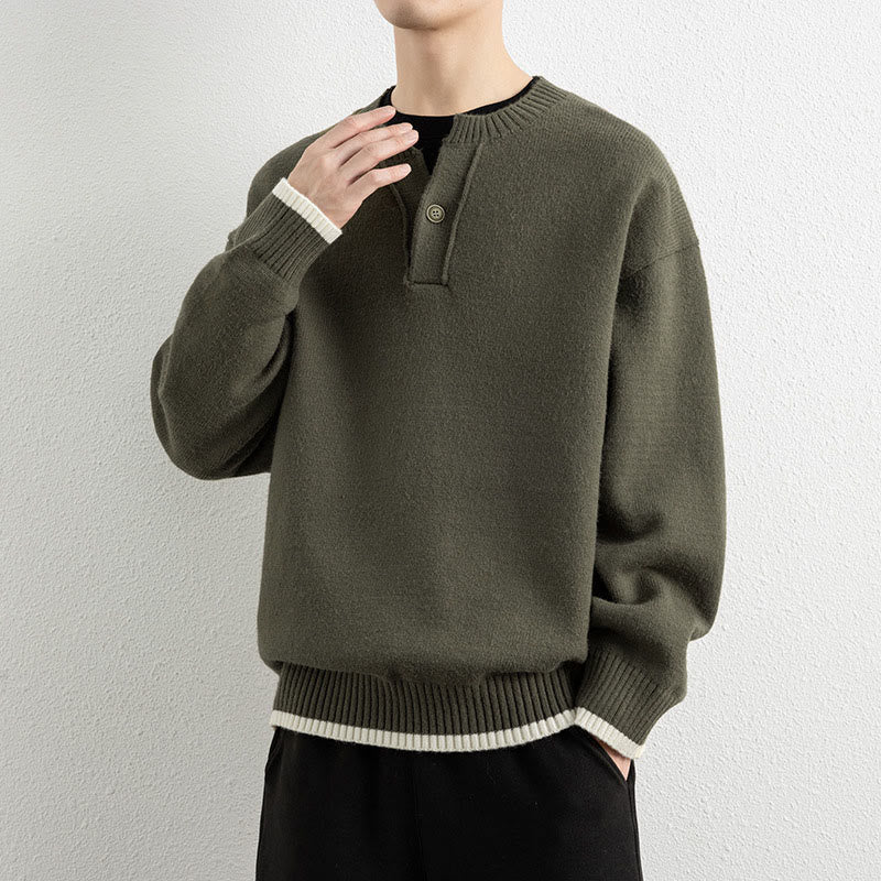 Tactile Warm Knit V-Neck Men's Meditation Sweater