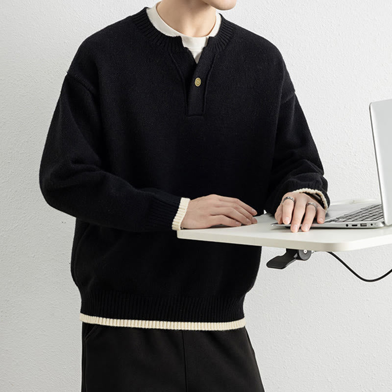 Tactile Warm Knit V-Neck Men's Meditation Sweater