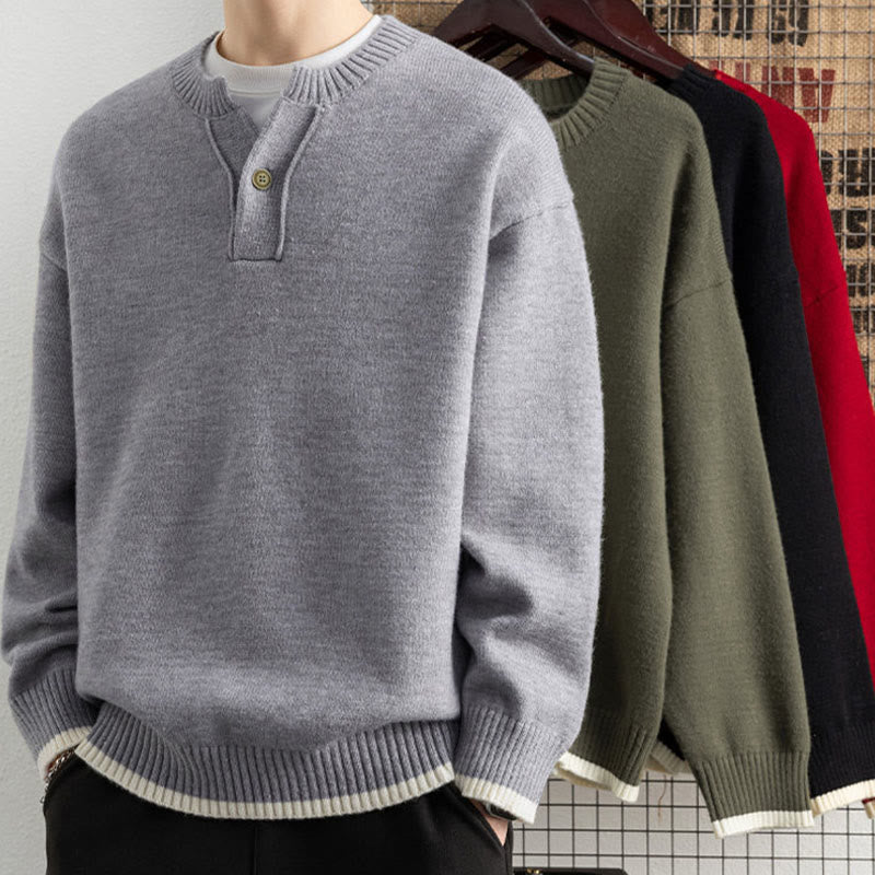 Tactile Warm Knit V-Neck Men's Meditation Sweater