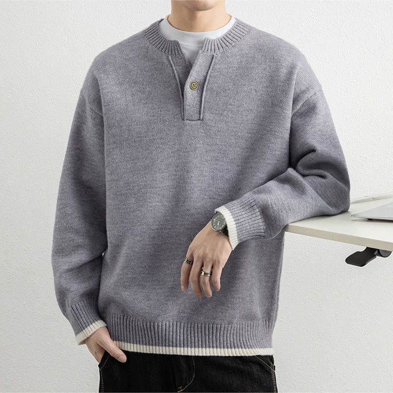 Tactile Warm Knit V-Neck Men's Meditation Sweater
