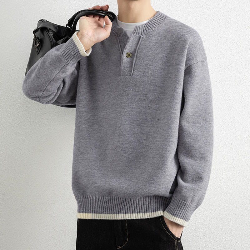 Tactile Warm Knit V-Neck Men's Meditation Sweater