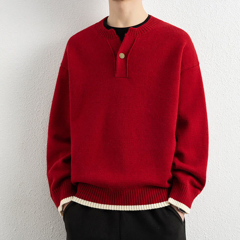 Tactile Warm Knit V-Neck Men's Meditation Sweater