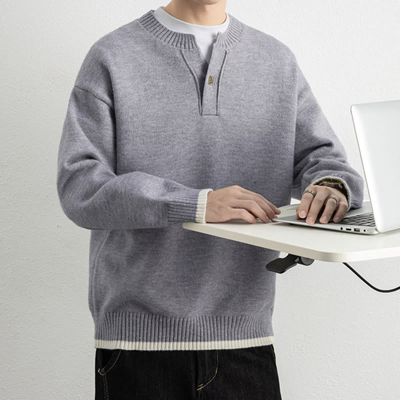 Tactile Warm Knit V-Neck Men's Meditation Sweater