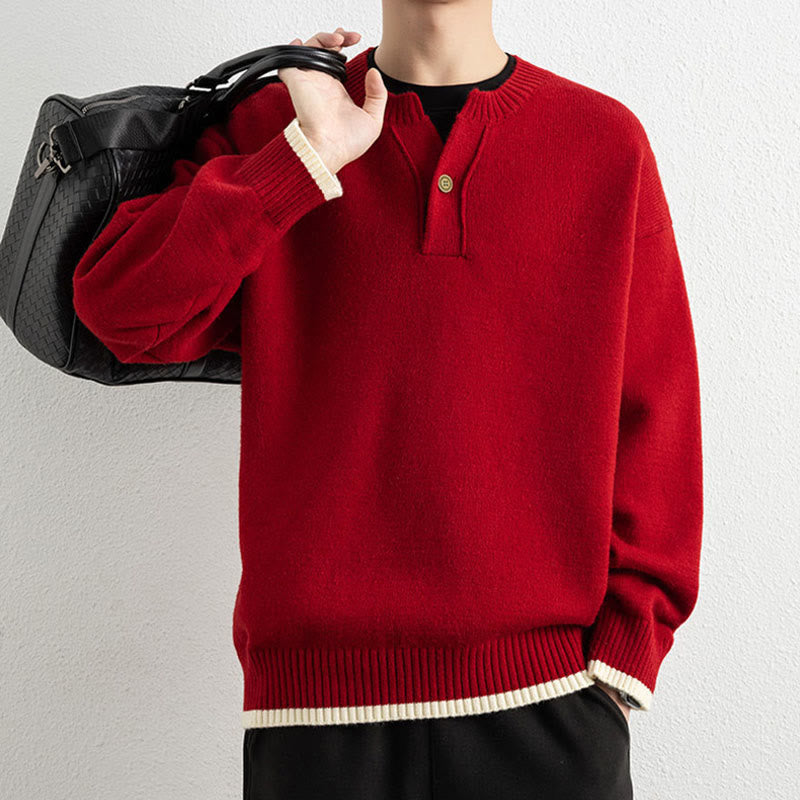 Tactile Warm Knit V-Neck Men's Meditation Sweater