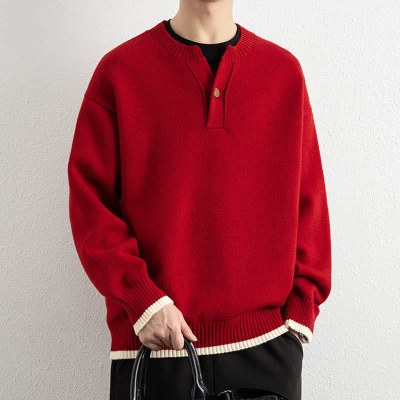 Tactile Warm Knit V-Neck Men's Meditation Sweater