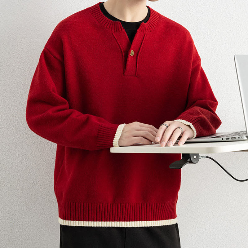 Tactile Warm Knit V-Neck Men's Meditation Sweater