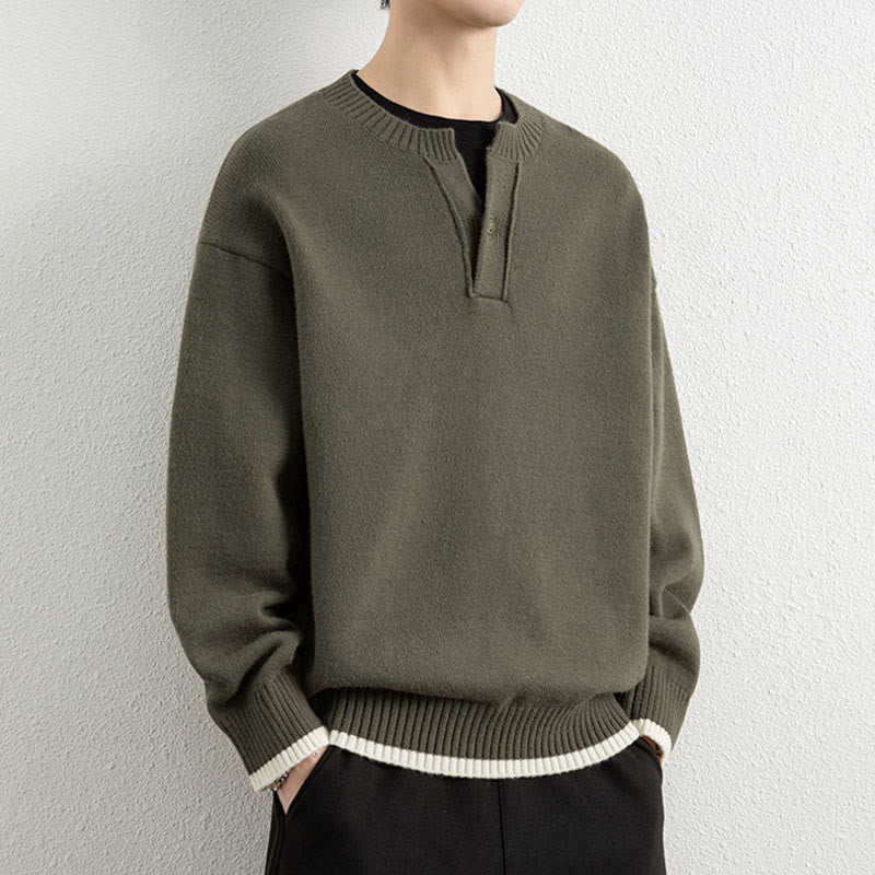 Tactile Warm Knit V-Neck Men's Meditation Sweater