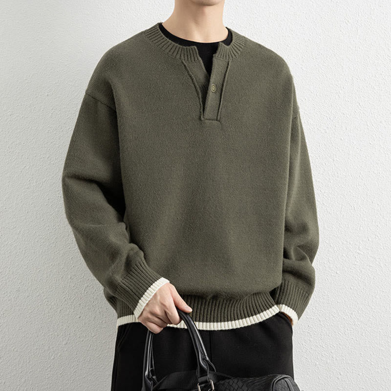 Tactile Warm Knit V-Neck Men's Meditation Sweater