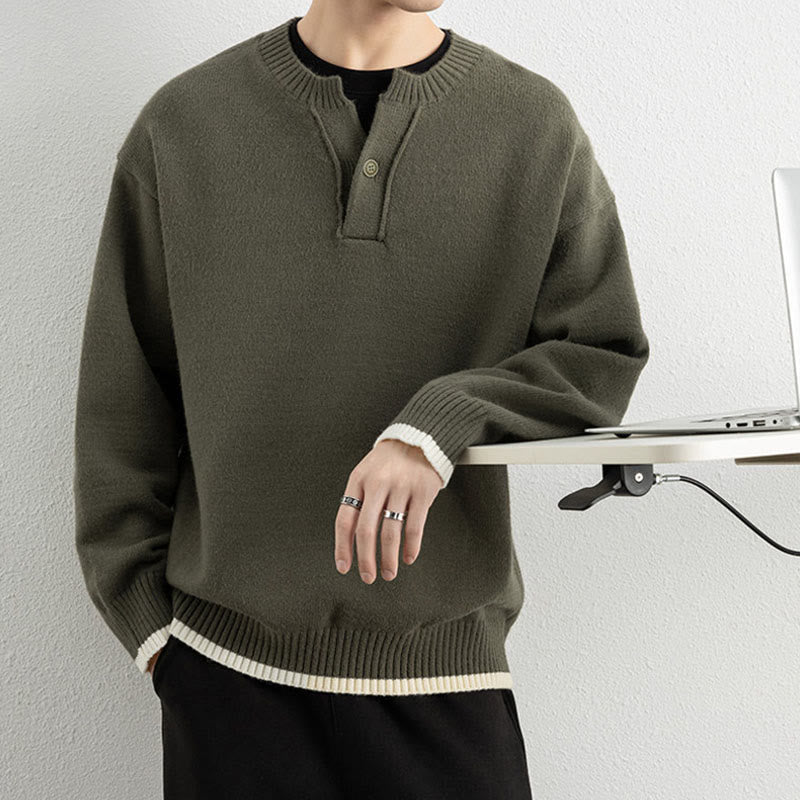 Tactile Warm Knit V-Neck Men's Meditation Sweater