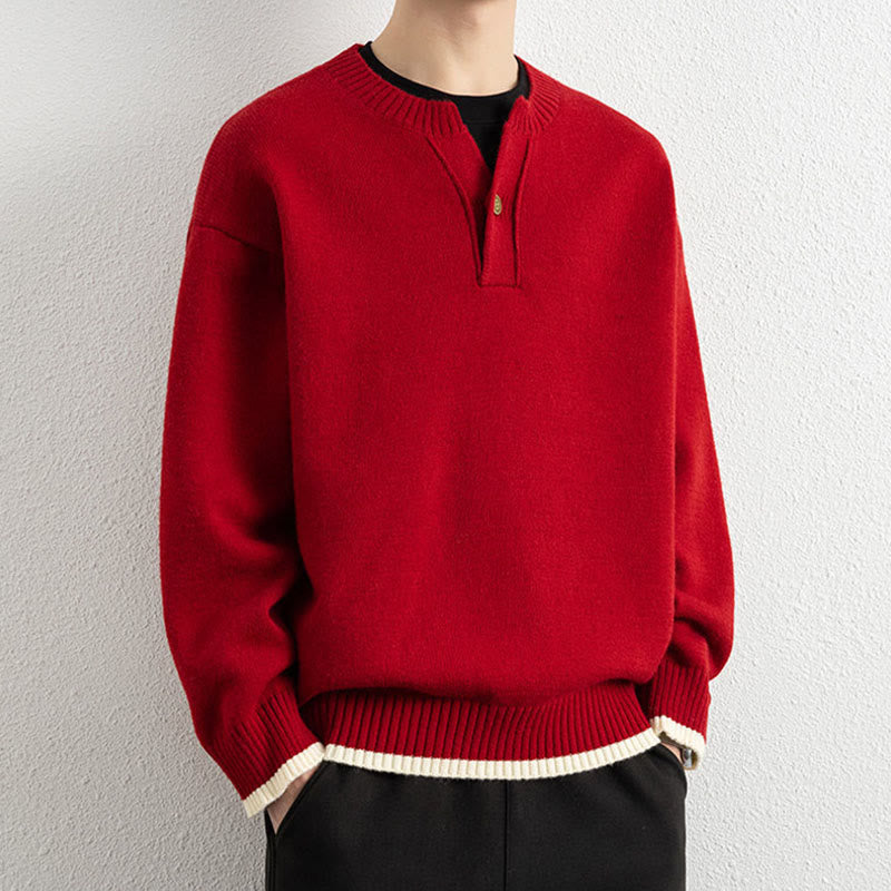 Tactile Warm Knit V-Neck Men's Meditation Sweater