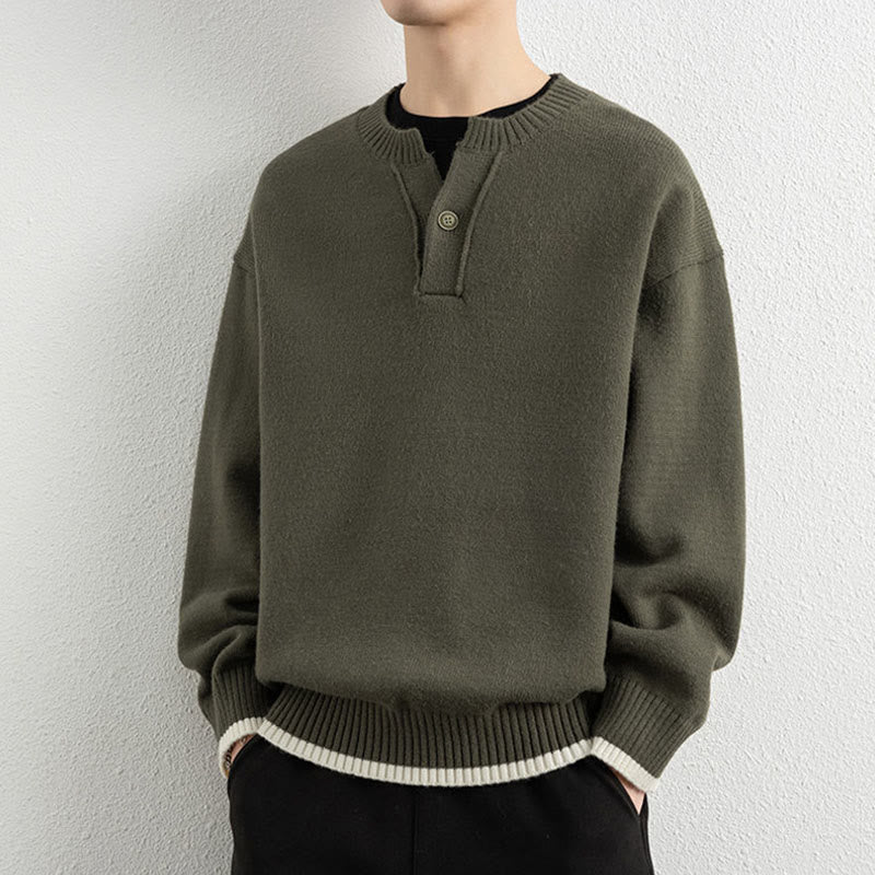 Tactile Warm Knit V-Neck Men's Meditation Sweater