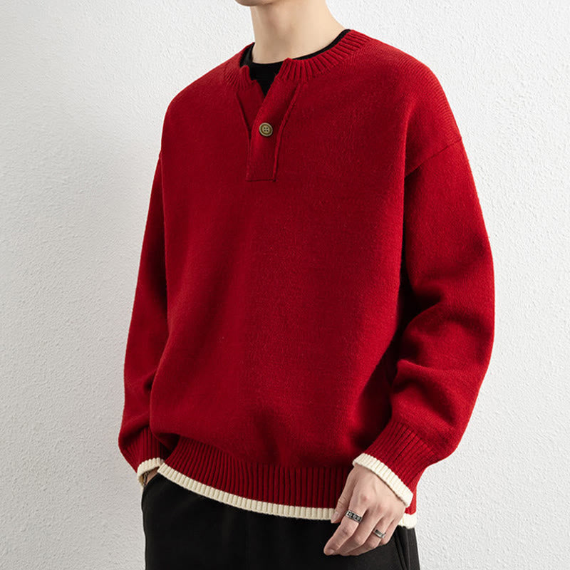 Tactile Warm Knit V-Neck Men's Meditation Sweater