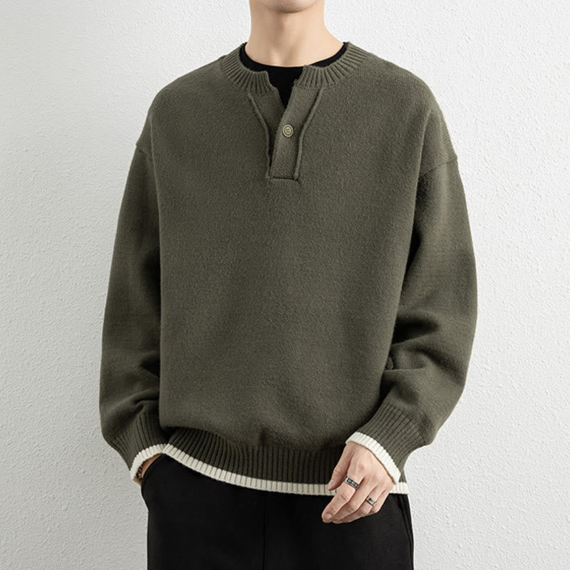 Tactile Warm Knit V-Neck Men's Meditation Sweater