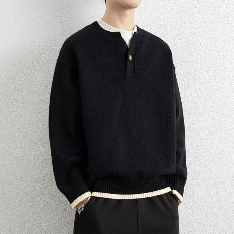 Tactile Warm Knit V-Neck Men's Meditation Sweater