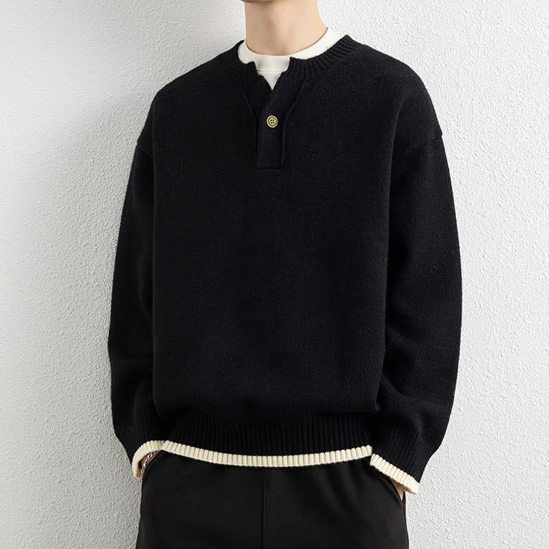 Tactile Warm Knit V-Neck Men's Meditation Sweater